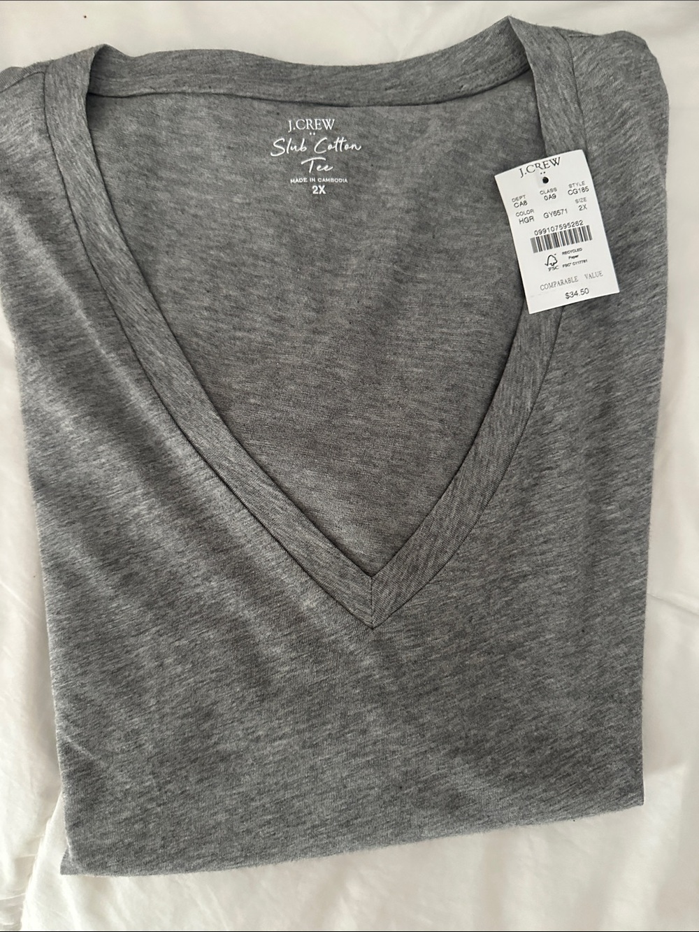 J. Crew Slub Cotton V-Neck Tee in Heather Gray